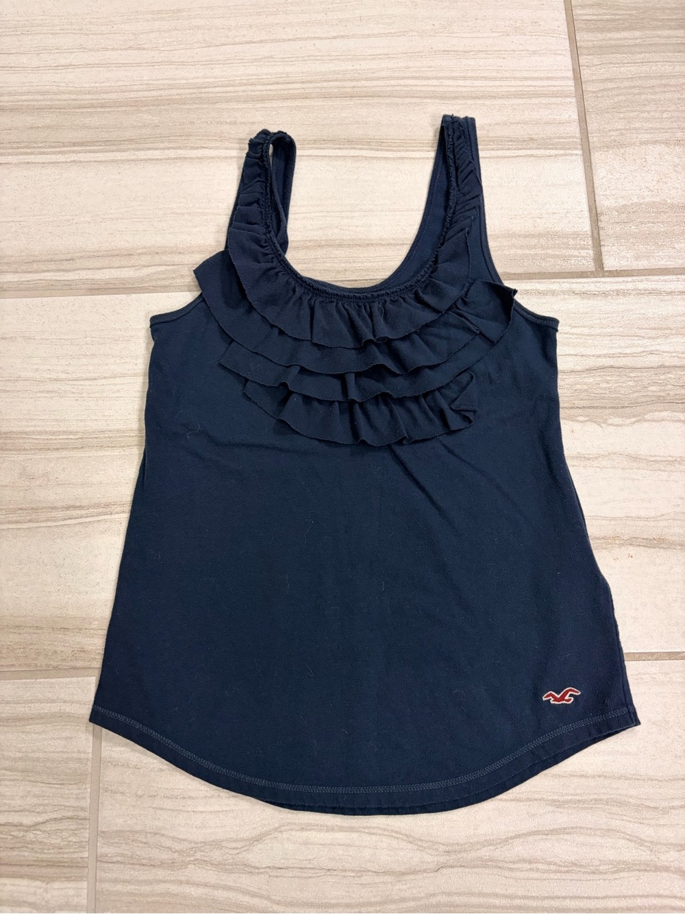 Hollister Navy Ruffle Scoop Tank